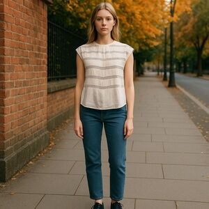 Tocca Womens Off White Lace Stripe Cap Sleeve Casual Top